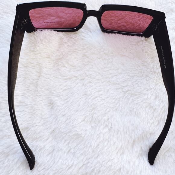 Aaron Black w/ Red Tint Rectangular Sunglasses - Picture 10 of 12
